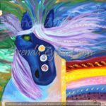 A painting of a horse with buttons on it's head.