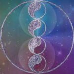 A purple and blue background with two circles in the center.