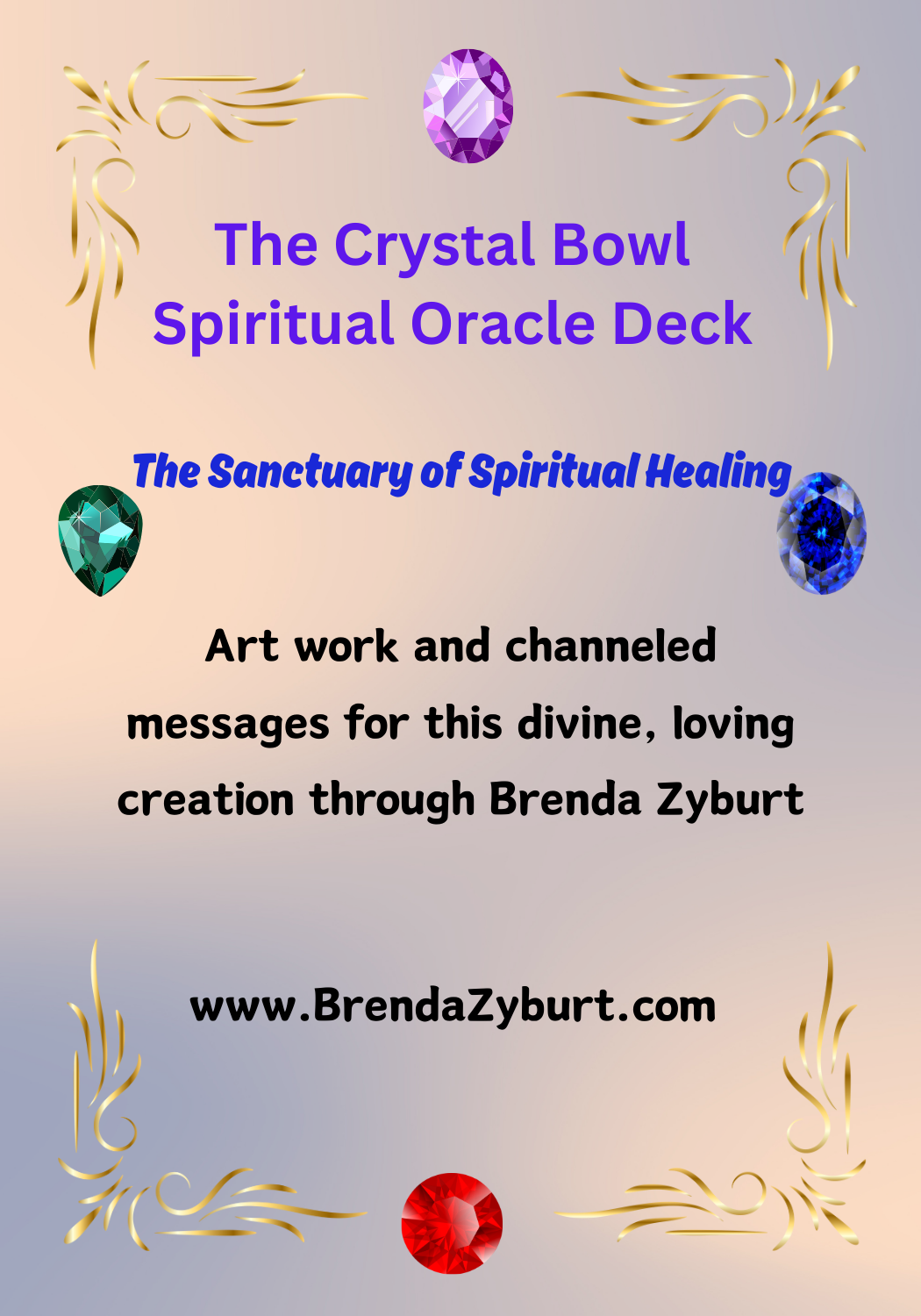A poster with the title of the crystal bowl spiritual oracle deck.